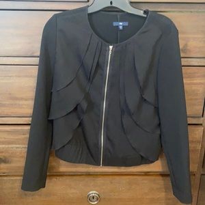 Gap cropped black moto jacket with ruffle